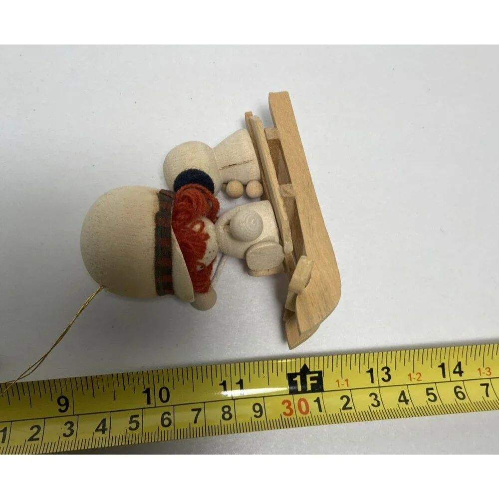 Vintage Handmade Wood Art Girl With Big And Puppy On Sleigh Figurine